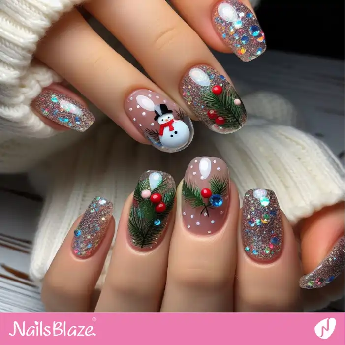 Encapsulated Embellished Snowman Nails | Christmas Nails - NB1681
